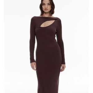 Forever 21 Women’s Chocolate Brown Long Sleeve Cut-Out Midi Dress